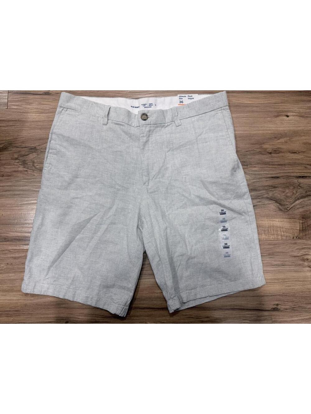 Old Navy Ultimate Slim Linen Blend Shorts Men’s 36 Blue White Stripe NWT